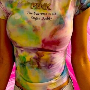 Tye die custom handmade tshirt “the universe is my sugar daddy”